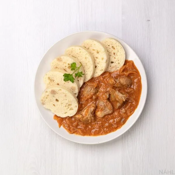 Segedínský guláš, houskový knedlík